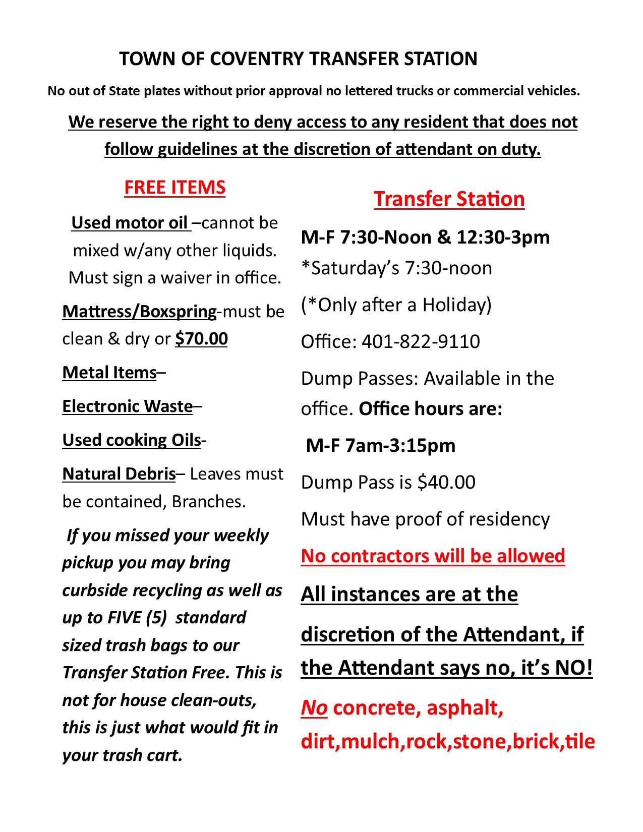 Transfer Station Coventry